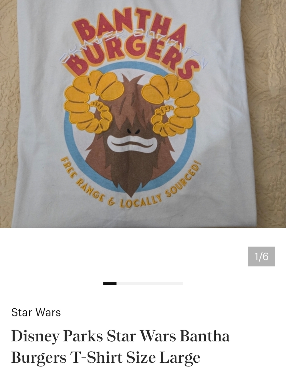 Star Wars White T-Shirt with Multicolor Bantha Burgers Graphic